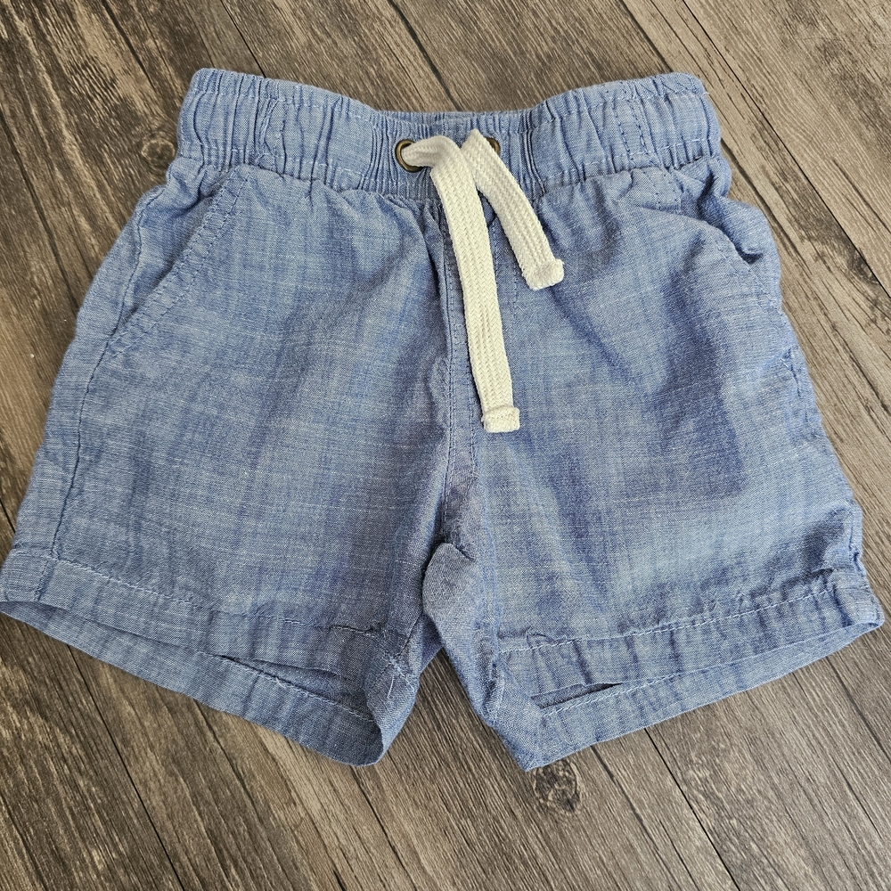 Light Blue Kids Drawstring Denim Chambray Shorts